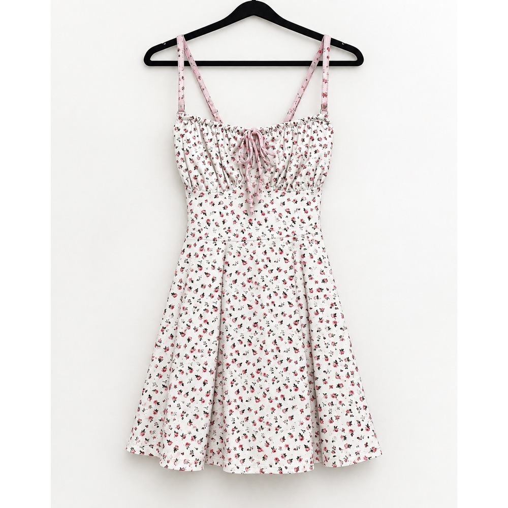 Blogilates Women M Pink Floral Tennis Dress Ruched Bust Built-in Shorts Pockets